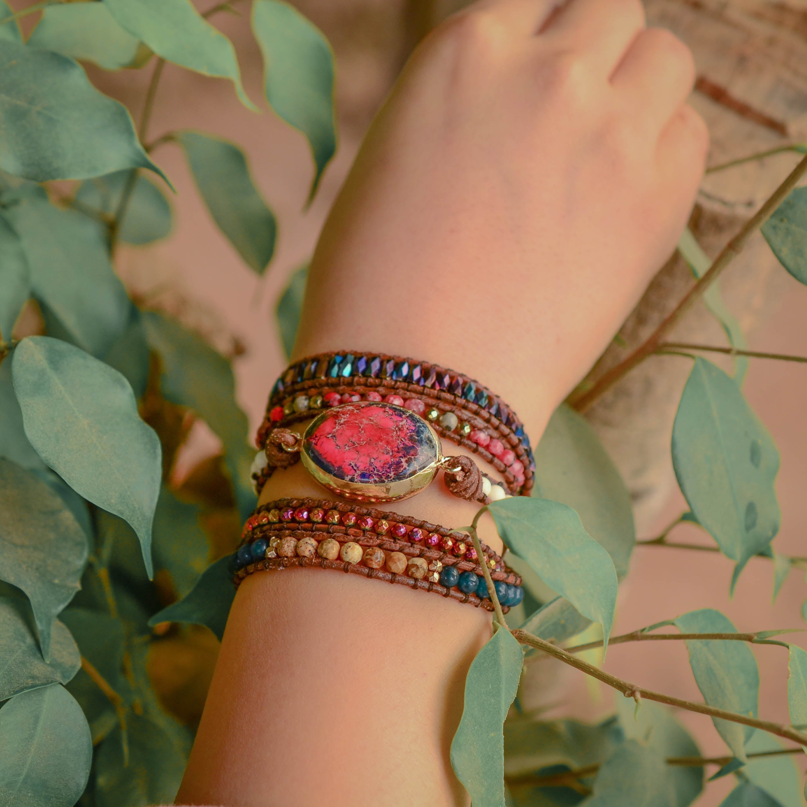 Pulseira Envolvente de Jaspe Imperial Fogo Olívia Boutique Joias