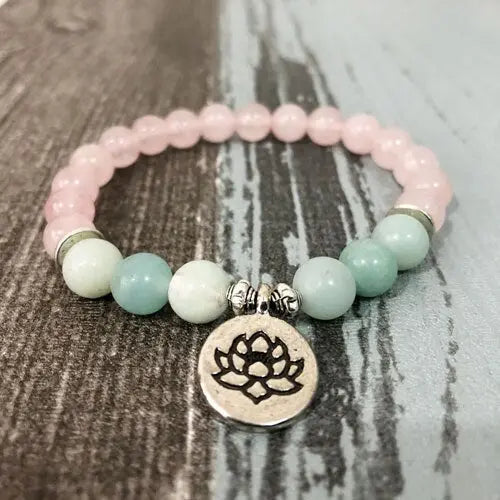 Pulseira Mala de Pedras de Quartzo Rosa e Amazonita Olívia Boutique Joias