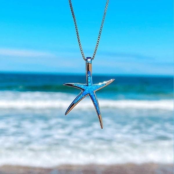 Colar de opala azul e estrela do mar em prata Olívia Boutique Joias