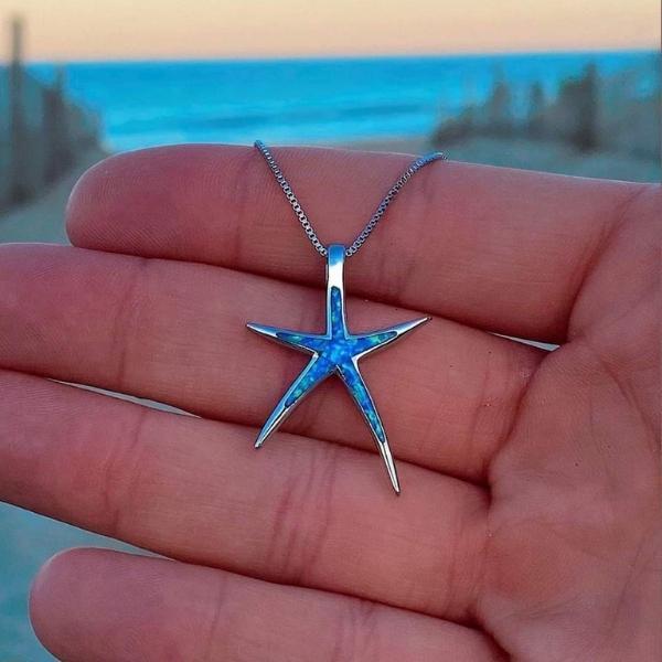Colar de opala azul e estrela do mar em prata Olívia Boutique Joias
