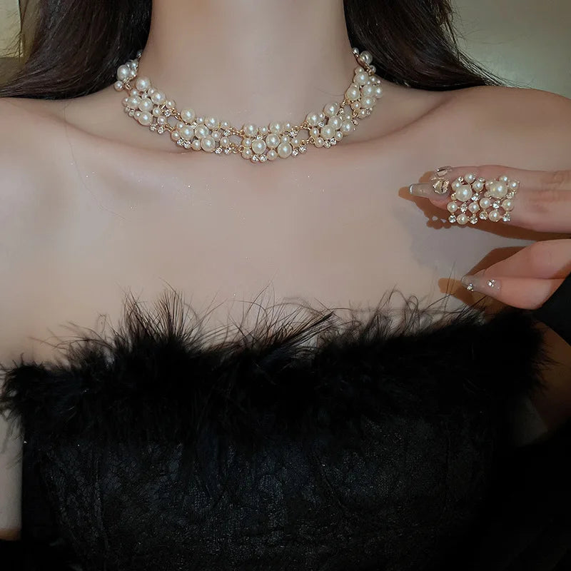 Conjunto de Joias de Pérola e Cristal Atemporal Olívia Boutique Joias