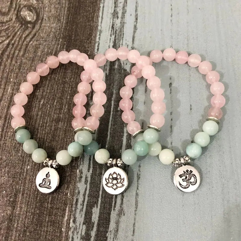 Pulseira Mala de Pedras de Quartzo Rosa e Amazonita Olívia Boutique Joias