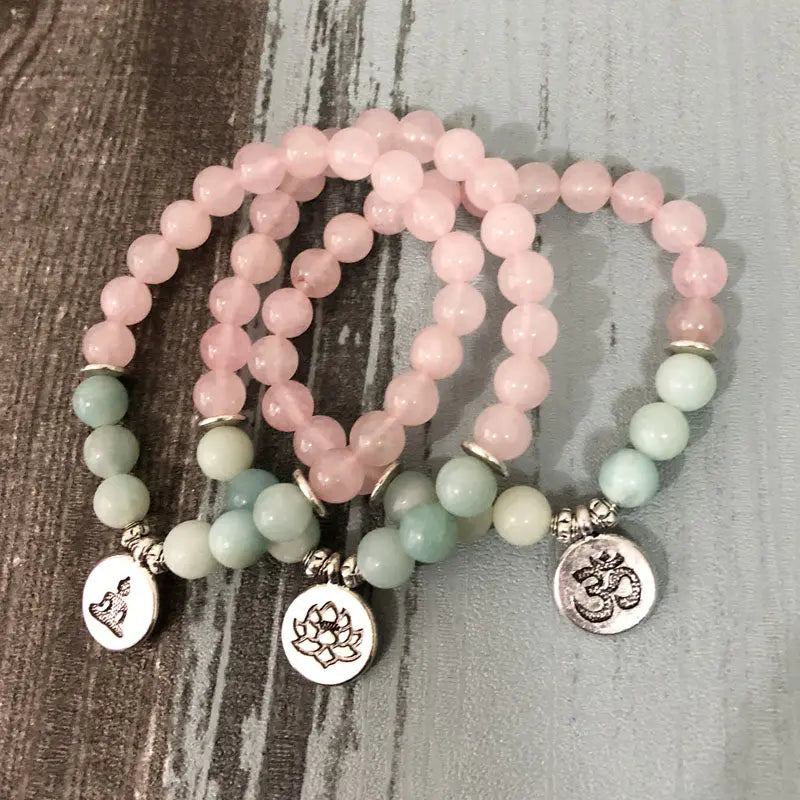 Pulseira Mala de Pedras de Quartzo Rosa e Amazonita Olívia Boutique Joias