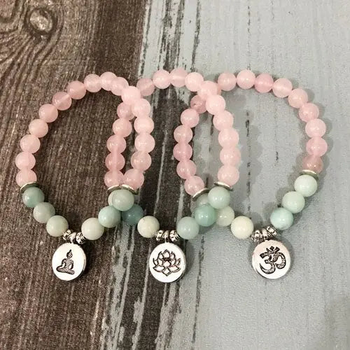 Pulseira Mala de Pedras de Quartzo Rosa e Amazonita Olívia Boutique Joias