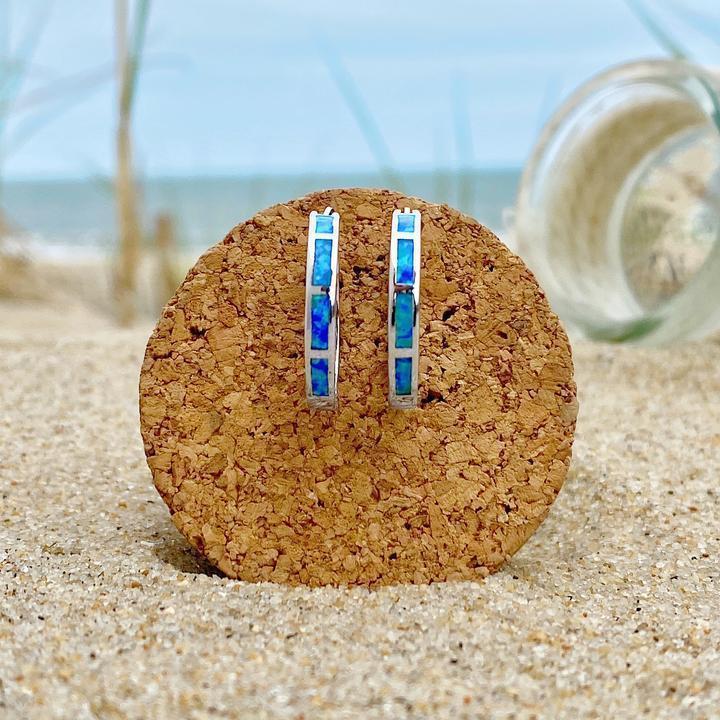 Brincos de opala oceânica azul em prata Olívia Boutique Joias