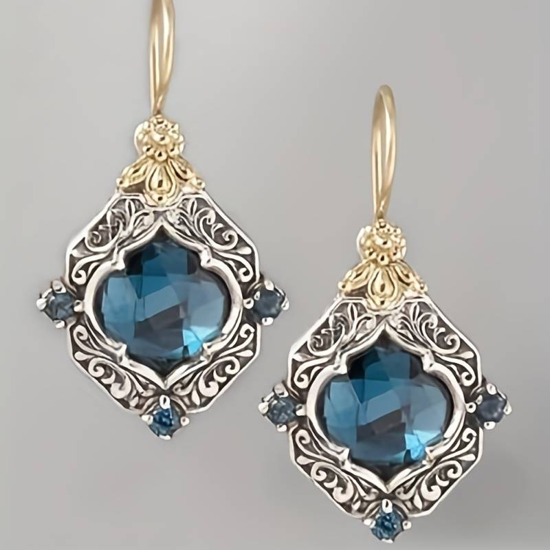 Brincos vintage em cristal azul com ouro e prata Olívia Boutique Joias