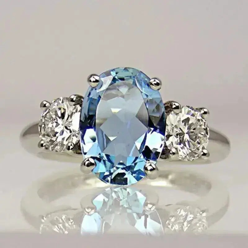 Anel com Cristal Azul em Prata Esterlina Olívia Boutique Joias