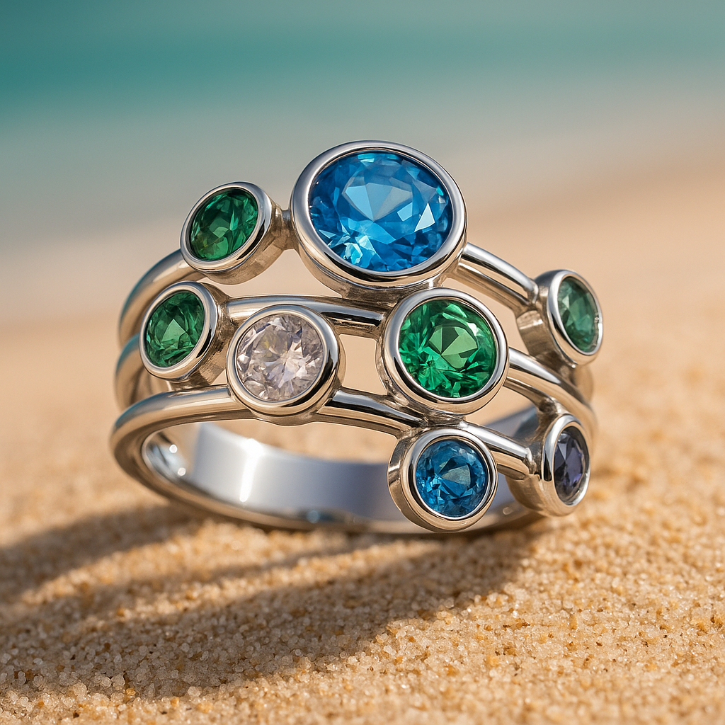 Anel Azul com Cristais Antigos Olívia Boutique Joias