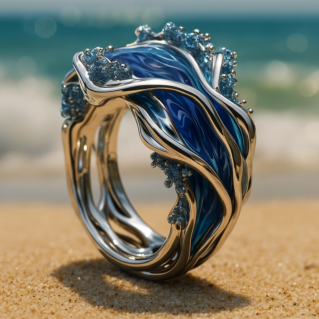 Anel Antigo Dourado em Forma de Ondas do Oceano Olívia Boutique Joias